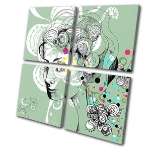 Abstract Floral Portrait Fashion MULTI CANVAS WALL ART Picture Print VA - Picture 1 of 1