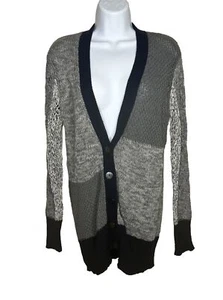 Cotton By Autumn Cashmere Womens 100% Cotton Gray NAvy button Cardigan Size XS - Picture 1 of 9