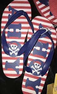 Pirates Flip Flops Ahoy Red / White Striped Flip Flops L 2/3 - Picture 1 of 1