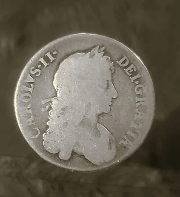 1668/7 ENGLAND CHARLES II SHILLING ~ RARE OVER DATE ~ PROBLEM FREE FOR GRADE - Image 1 of 3