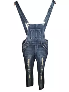 Cover bambina taglia 3/4 salopette denim blu jeans tasche invecchiate - Foto 1 di 5