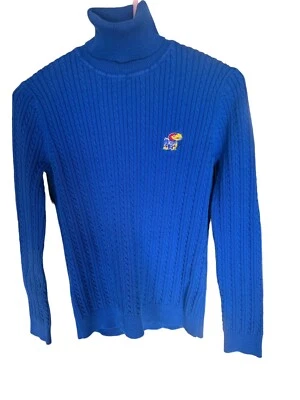 University Of Kansas Ribbed Blue Turtleneck Sweater Womens Size Large - Image 1 of 4