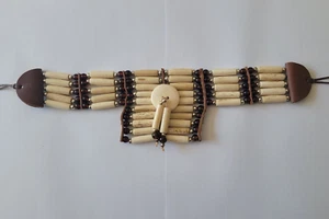 Beige Native American 10 Line Bone Chest Plate Necklace Choker With Brown Beads - Picture 1 of 4