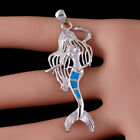 Mermaid Ocean Blue Fire Opal Silver Jewellery Necklace Pendant