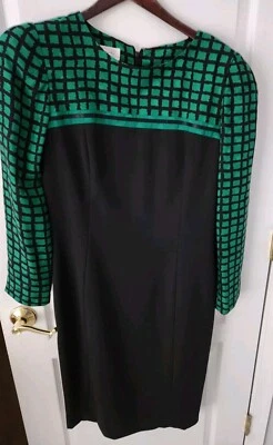 复古 Talbots Richard Warren 华丽黑色和绿色连衣裙经典令人惊叹尺寸 12 — 第 1/4 张图片