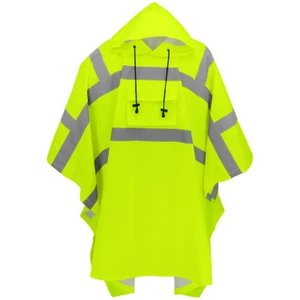 Yellow Safety Polyester Rain Poncho With Hoodie & Reflective Stripe One Size - Picture 1 of 3