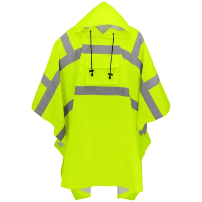 Yellow Safety Polyester Rain Poncho With Hoodie & Reflective Stripe One Size - Image 1 of 3