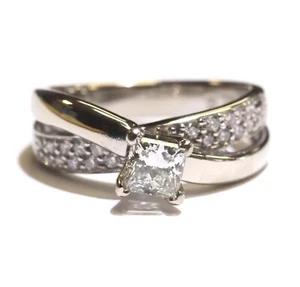 Anillo de compromiso GIA 14k oro blanco corte princesa diamante 0,71ct VS2 I 5,7g - Imagen 1 de 8