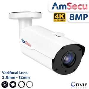 AmSecu 4K IP Security Camera 8MP Bullet POE Vari-Focal 2.8-12mm Lens - Picture 1 of 5