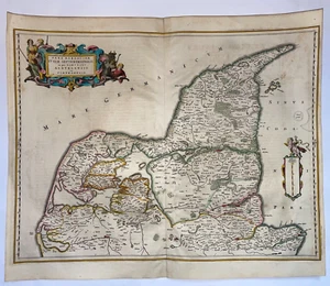 DENMARK NORTH JUTLAND 1663 WILLEM BLAEU LARGE ANTIQUE MAP (HEIGHTENED WITH GOLD) - Picture 1 of 10