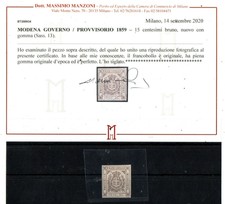 MODENA: Provvisorio 15 cent bruno nuovo tl cert.Manzoni (€ 3.750)