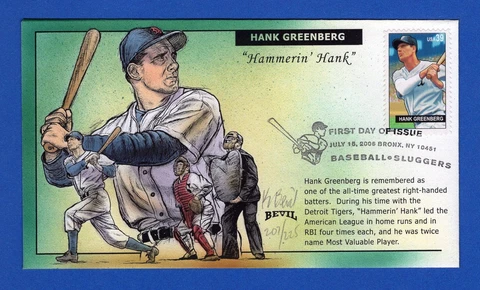 Scott 4081 Baseball Sluggers Hank Greenberg Hand Painted Bevil FDC 207/225 Cover