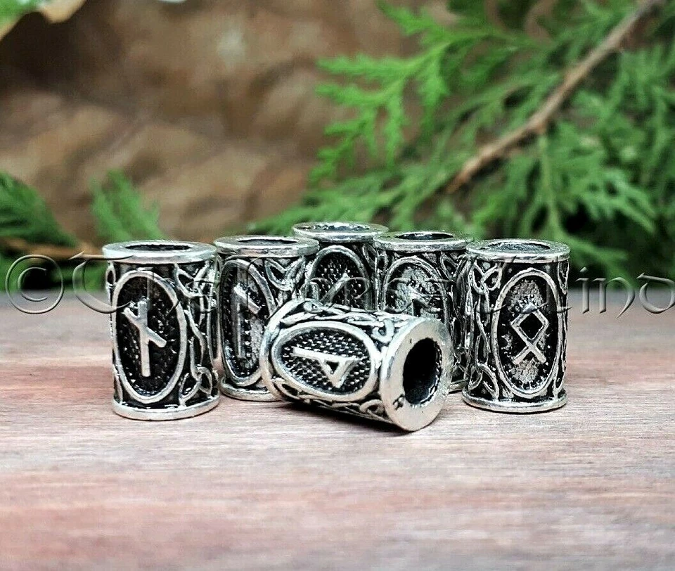 Wikinger Bartschmuck Rune Bartring Futhark Bartperle Mittelalter Haarperle Zopf - Bild 1 von 3