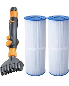 Pool Filter Cartridge Cleaner with 2 Pack Spa Filters, 15 Powerful Nozzles Hand - Picture 1 of 5