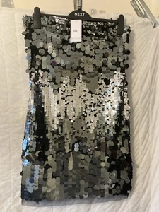 Next Large Silver Sequin & Mesh MIDI Skirt Size 8 BNWT RRP £79 - Picture 1 of 9