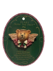 Vintage Russ Berrie Beary Special TEDDY BEAR Christmas Past Angel Pin 1980s New - Picture 1 of 3