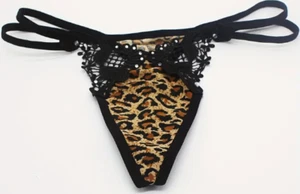 Braun Leopard Spitze Doppel Träger G-String Heiß Sexy Sissy Frech OSFM (XS - L) - Bild 1 von 3