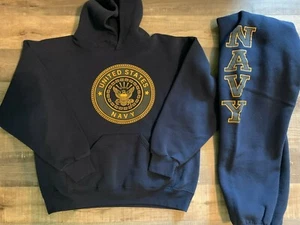 Set of Vintage Navy Sweatpants and Sweatshirt SIZE LARGE MADE IN USA - Picture 1 of 10