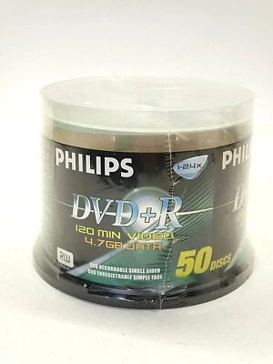 Philips DVDR1S02/751 4.7GB 120-Minute 2.4x DVD+Rs 50 ct. Cake Box Spindle Sealed - Image 1 of 3