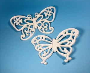 Set Of 2 Homco Rattan Wicker Look Butterfly Plastic Wall Decor Home Interiors - Picture 1 of 13