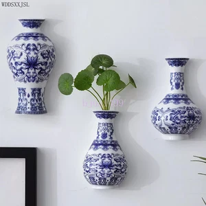Ceramic Vase Antique Blue White Porcelain Flower Arrangement Vase Wall Hanging - Picture 1 of 13