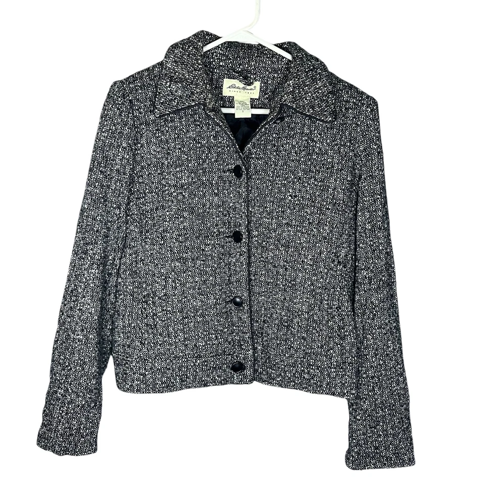Blazer chaqueta forrada de tweed Eddie Bauer para mujer S negro/blanco Foto 1 de 4