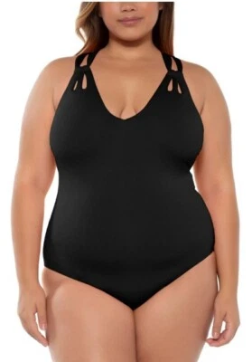 NWT One Piece Swimsuit Plus 3X 22 Black Womens Becca Rebecca Virtue Tear Drop - Image 1 of 4