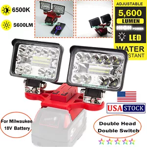 1x LED Work Light For Milwaukee 18V Batteries 18V 20V (5600LM) 2 Head-w/USB - Picture 1 of 13