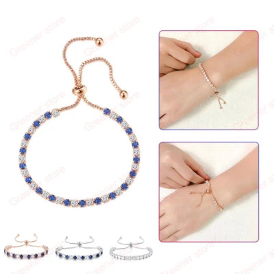 Pulsera de tenis ajustable plateada dama de honor estrás cristales de circonita cúbica Foto 1 de 4