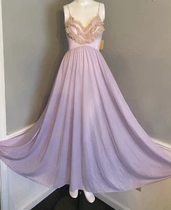 Vintage OLGA Lilac Ruffle Spandex Lace Full Sweep Long Nightgown NEW WITH TAGS - Picture 1 of 19