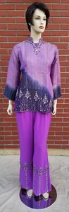 Embellished sequin bead zardosi 3pc palazzo pant long sleeve kurti dupatta  - Picture 1 of 2