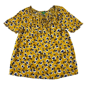 Blusa pequeña Dip para mujer amarilla mostaza floral boho fluida viscosa campesina camisa - Imagen 1 de 9