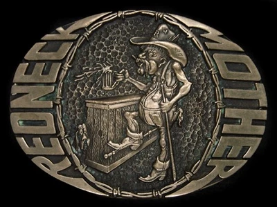 TG01138 HEBILLA DE CINTURÓN DE LATÓN MACIZO DIVERTIDA MADRE CUELLO ROJO AÑOS 80 VINTAGE Foto 1 de 2