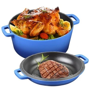 5.5 Quart Enameled Cast Iron Dutch Oven, 2-In-1 Enamel Dutch Oven Pot with Sk... - Picture 1 of 7