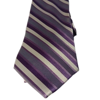 Pierre Cardin Men’s Silk Tie – Purple/White Stripe – 3” Width 60” Length - Image 1 of 4