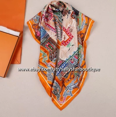 Sallys Heavy 18 Momme Twill Silk Wrap Scarf Castle Print Double Face Shawl 35" - Image 1 of 4