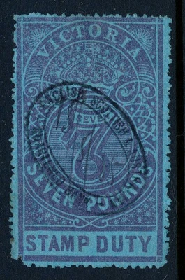 1879 Victoria, Australia usado fiscal, sello de ingresos £7, BF25A, bonito 1885 cancelar Foto 1 de 4