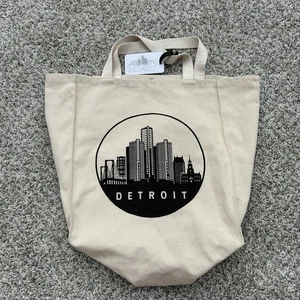 Detroit Skyline Tote With Luggage Tag Thick Canvas Reusable Tote Bag - Picture 1 of 8