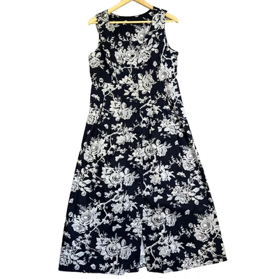 Vestido Camisa Chadwicks of Boston Talla 8P Midi Azul/Blanco Floral Forrado Preppy Twee Foto 1 de 4