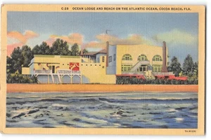 Postcard Ocean Lodge Cocoa Beach FL 1942 Curteich Linen Atlantic Seaside - Picture 1 of 2