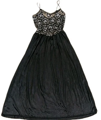 Vtg Black Sheer Lace Drop Waist Black Nightgown Undercover Wear Lingerie M - Image 1 of 4