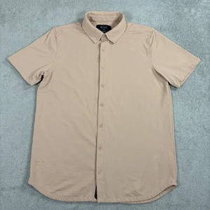 Camisa BYLT Para Hombre Mediana Beige Seersucker Abotonada Manga Corta Elastizada Preppy - Imagen 1 de 11