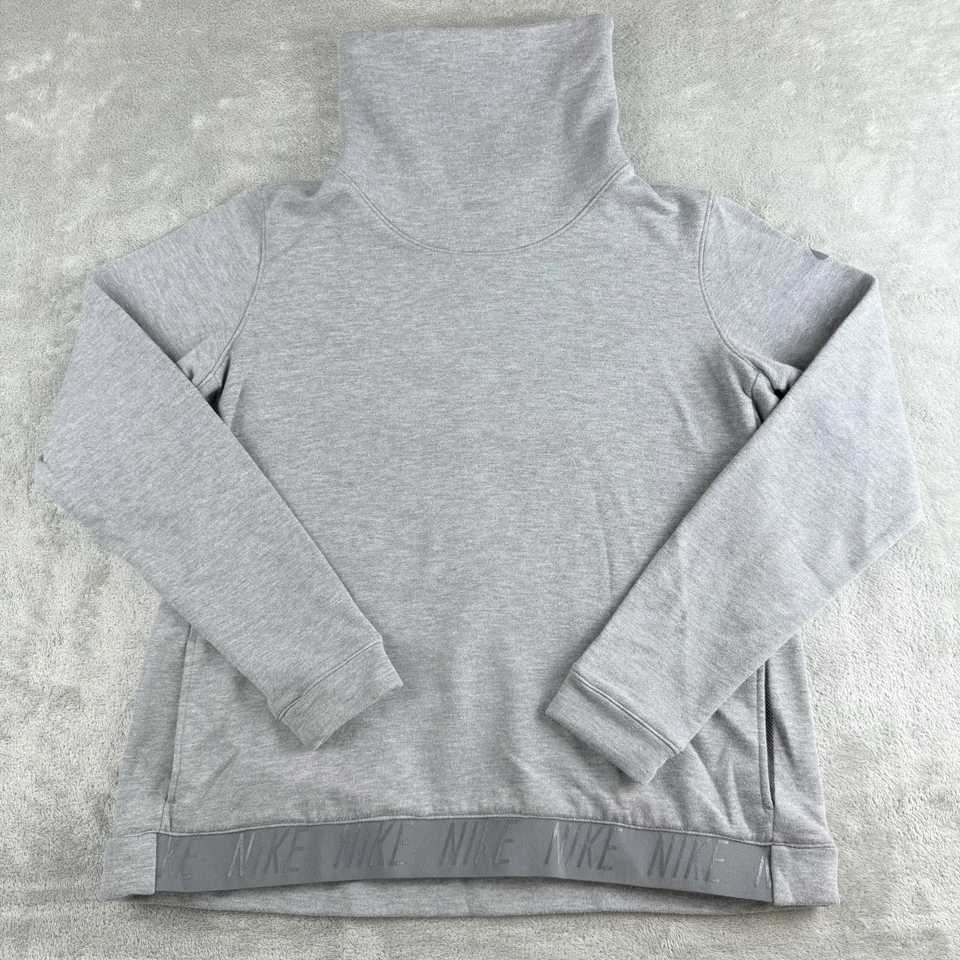 Nike Sudadera Mujer Grande Gris Dri Fit Embudo Capucha Cuello Spellout Atlético Foto 1 de 4