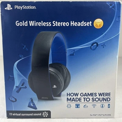 Sony PlayStation Gold Wireless Stereo Headset 7.1 Virtual Sound PS4 PS3 PS VITA - Image 1 of 4