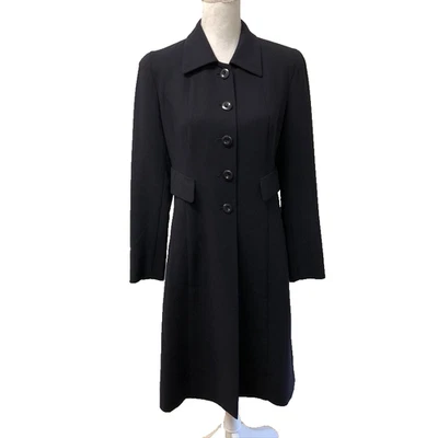 Vintage Donna Karan Wool Long Blazer Womens 6 Blue Mid Length Classic Overcoat - Image 1 of 4