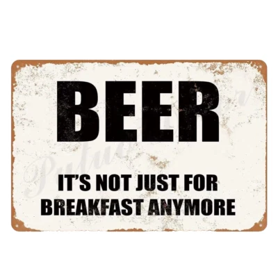 Cartel de lata de metal con placa de bar pub de cerveza ya no es solo para el desayuno Foto 1 de 4