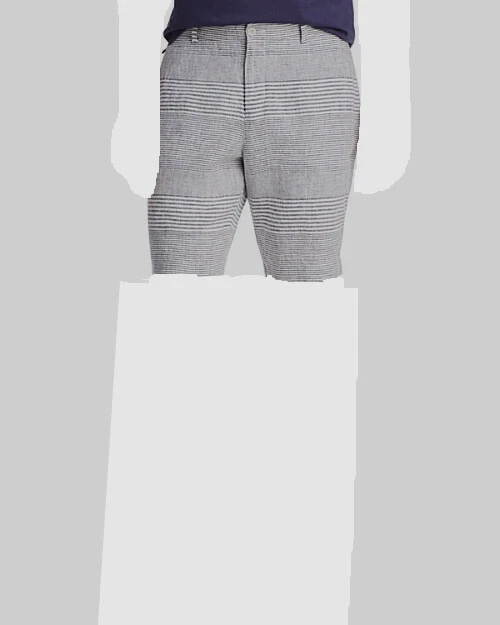 $111 Bloomingdale's Mens Gray White Striped Casual Linen Chinos Khakis Shorts 30 - Image 1 of 1
