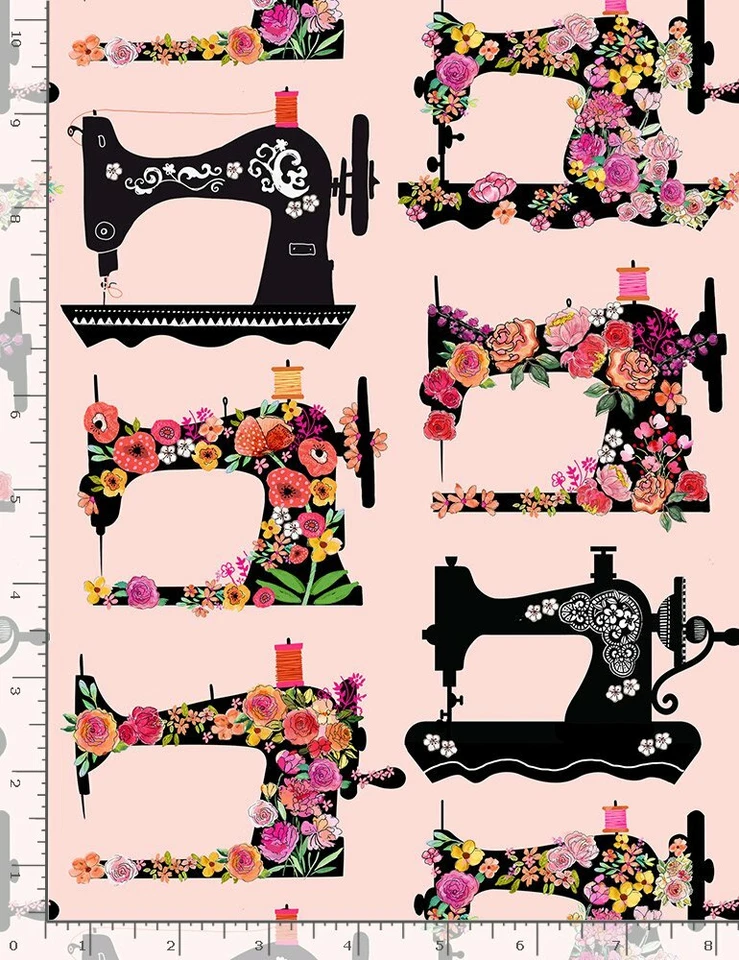 Sewing Machine Fabric Floral Sew Themed Cotton Timeless Treasures C8803 By Yard - Image 1 of 1