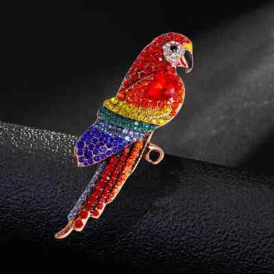 Broche vintage de loro pájaro animal para mujer esmalte cristal estrás prendedor Foto 1 de 4