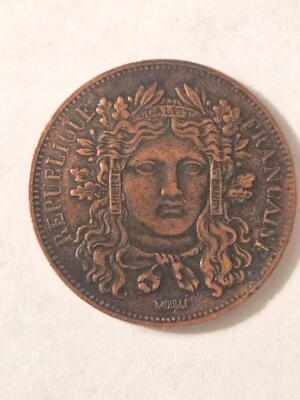 FRANÇA Cobre 10 Cêntimos Essai 10 Moedas 1848 Fita no Cabelo Marianne Francês - Imagem 1 de 2